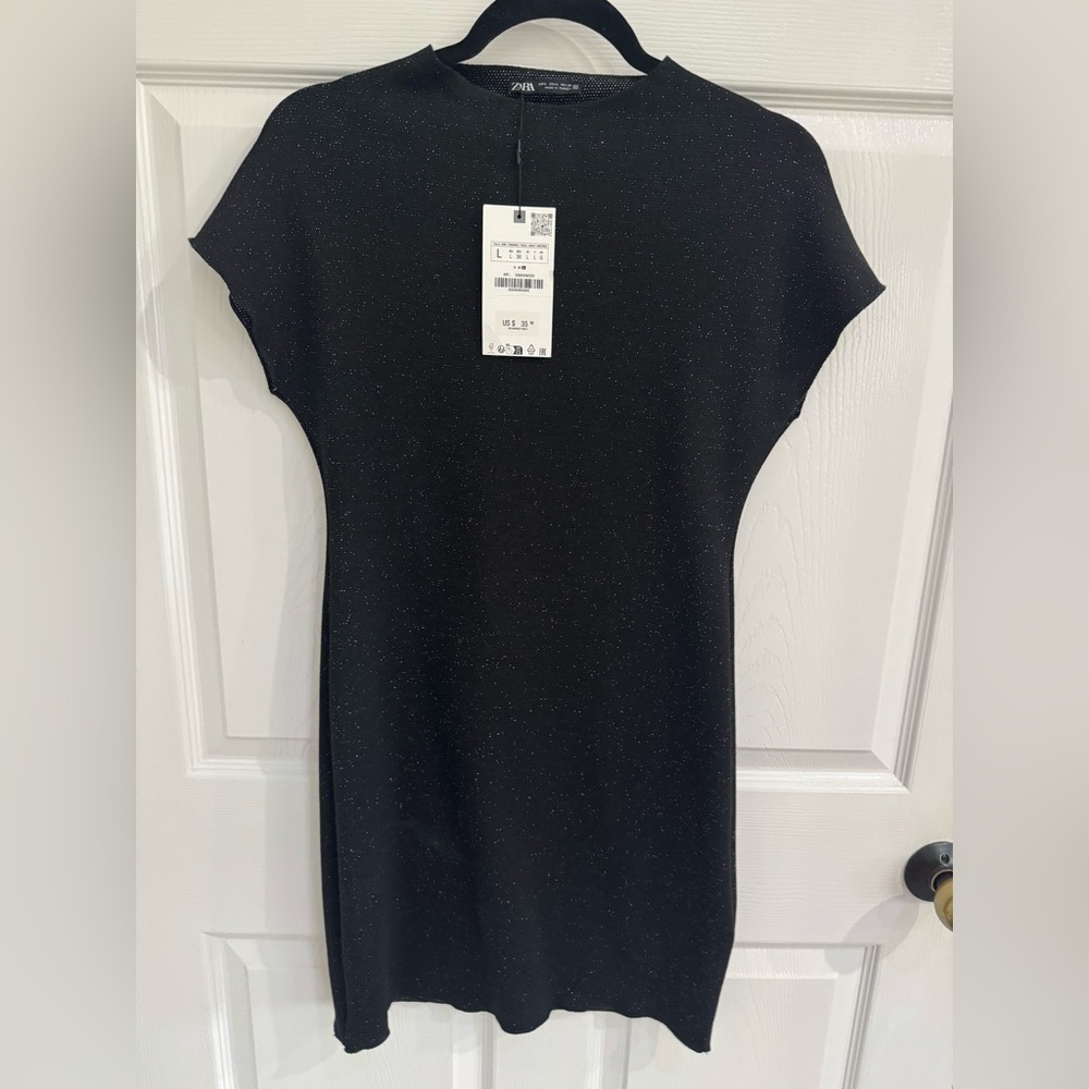 Zara Holiday Black Glitter Knit Dress
